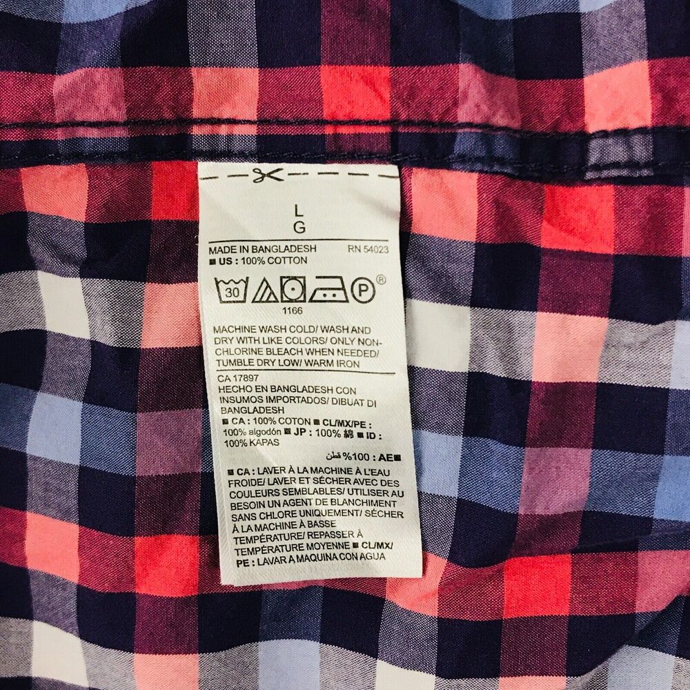 Old Navy Men's Large Shirt Purple Red Plaid Classic Long Sleeve Button Up BN8 - Picture 4 of 5